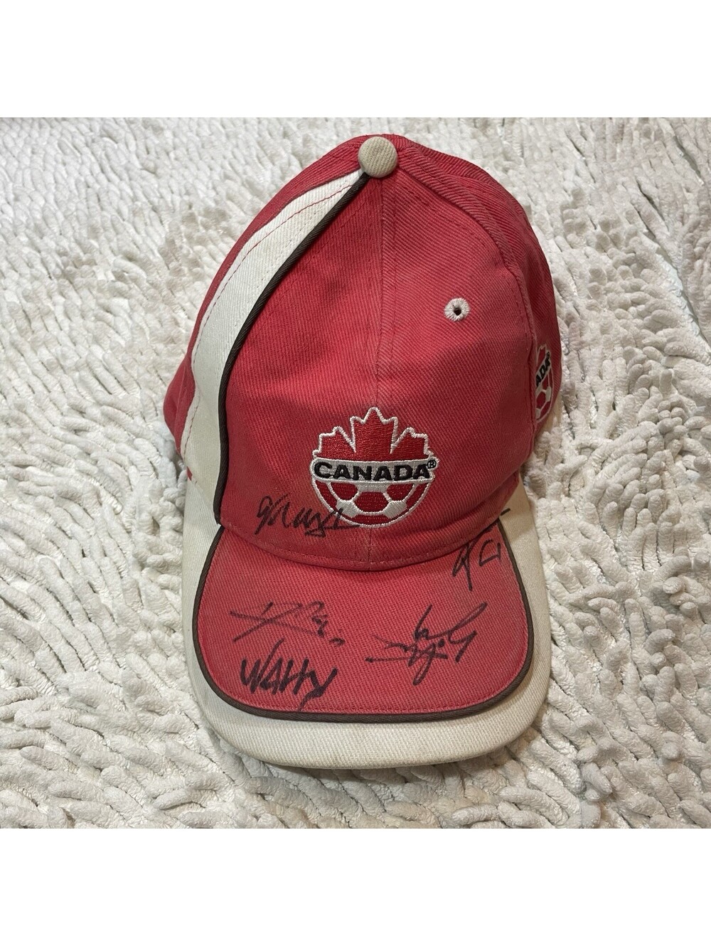 SIGNED Canada Soccer Strapback Hat 6 3/4 Red Embroidery Trucker Cap 2010s *READ*